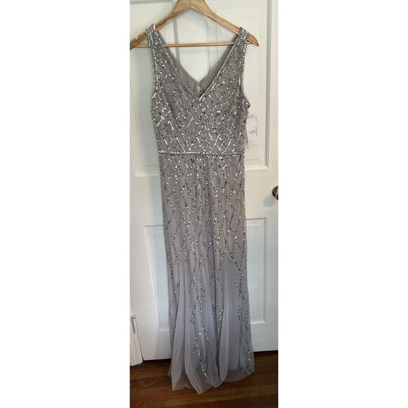 Adrianna Papell Platinum Size 10 Silver Beaded Tulle Bridesmaids Dress Formal - Picture 1 of 16